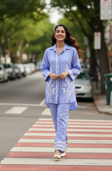 ZAHA - Lilac Embroidered Two Piece Set