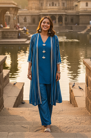 RANGAT- Cobalt Blue  Kurta with Pant and Jacket