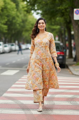 Mustard Floral Printed Two Piece Set