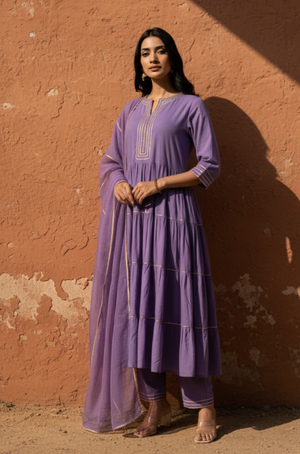 ROOH- Lavender Anarkali  Three piece set with Dupatta