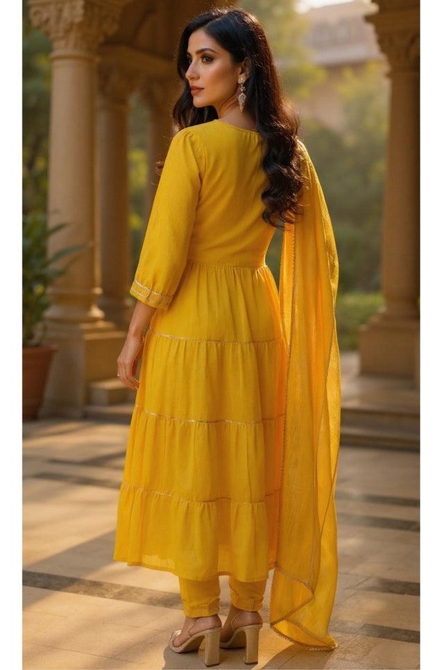 Yellow  Anarkali  Three piece set with Dupatta