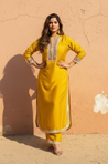 FITOOR- Bright Yellow Two Piece Long Kurta Set