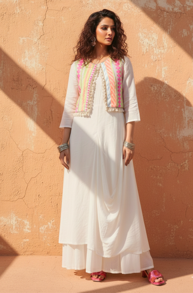 JUGNI-Long Dress with Neon Short Jacket
