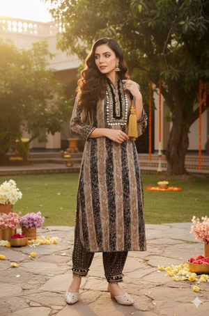 DESI SWAG -  Black Printed Co-ord Pathani Set