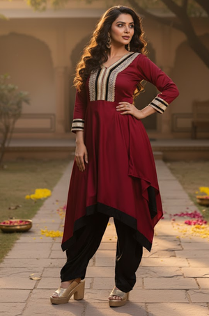 Maroon High low Two Piece Set