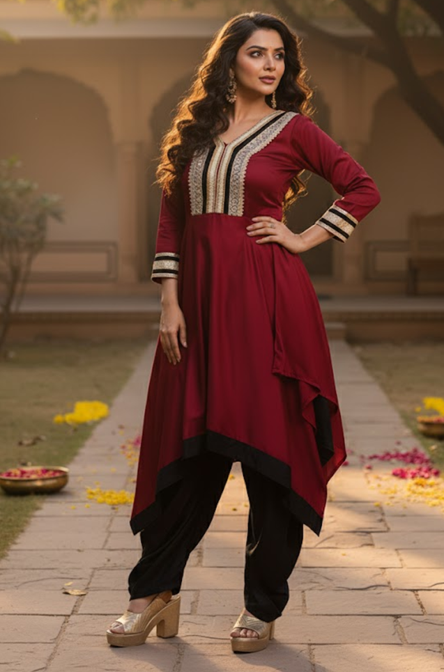 Maroon High low Two Piece Set