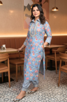 DESI SWAG -Carolina Blue Floral Printed Pathani Set