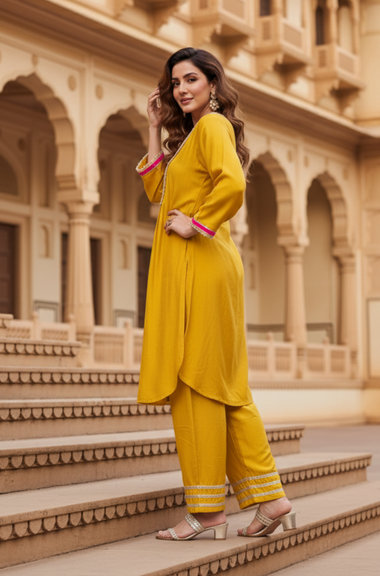 SUROOR - Yellow Mirror Batwing  Two Piece Set