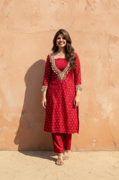 AFSUN -Maroon Mirror Work Ethnic Kurta set