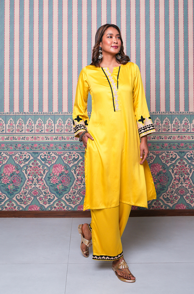 Jhoom-Sun Yellow Embroidered Two Piece Set