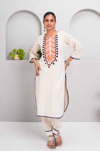 ZAIB-White  Embroidered Two Piece Set