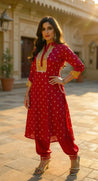 PHULJARI- Red Festive Jacquard Pathani Set