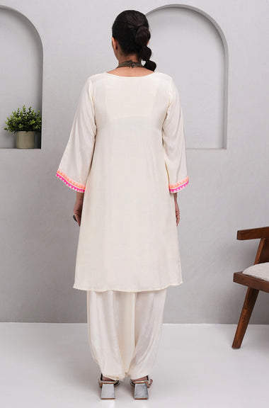 JUGNI -Neon off-white Two-Piece dhoti Skirt Set