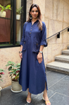 REZAAR-  Navy Blue Button Detail Shirt  Dress