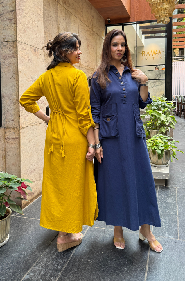 REZAAR-  Navy Blue Button Detail Shirt  Dress