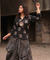 ROZANA- Black Lotus Printed Drape Skirt With Short Shirt