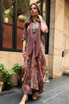 Rozana- Earthy Brown Cotton  Elegant Fusion  Drape  Dress
