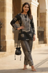 AAFREEN-  Black Lotus  Printed Farshi Salwar set with Potli Bag