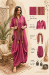 Rozana-Beetroot Cotton Slub Elegant Fusion Drape  Dress