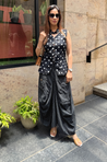 Rozana -  Black and White Polka Drape Skirt Set