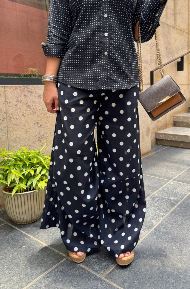 Rozana polka drape pants co ord set