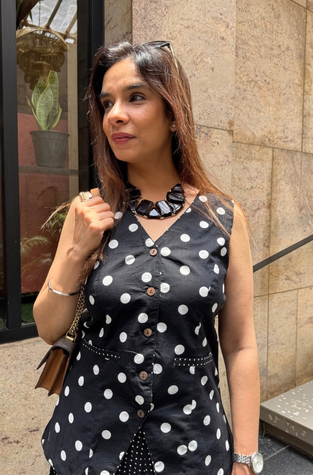 Rozana Polka Drape Skirt Set
