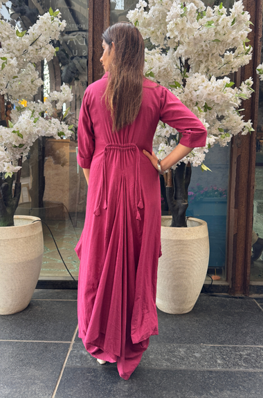 Rozana-Beetroot Elegant Fusion Drape  Dress