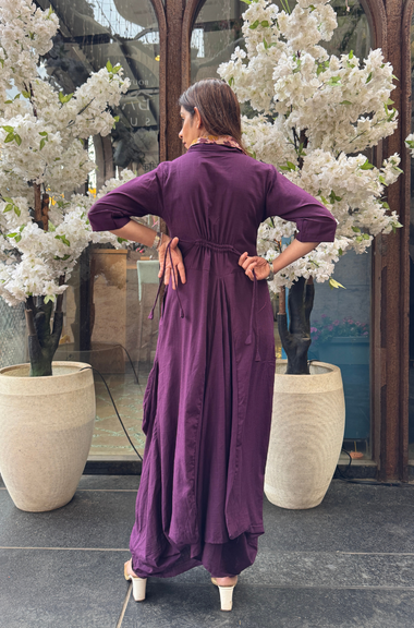 Rozana- Wine Elegant Fusion  Drape  Dress