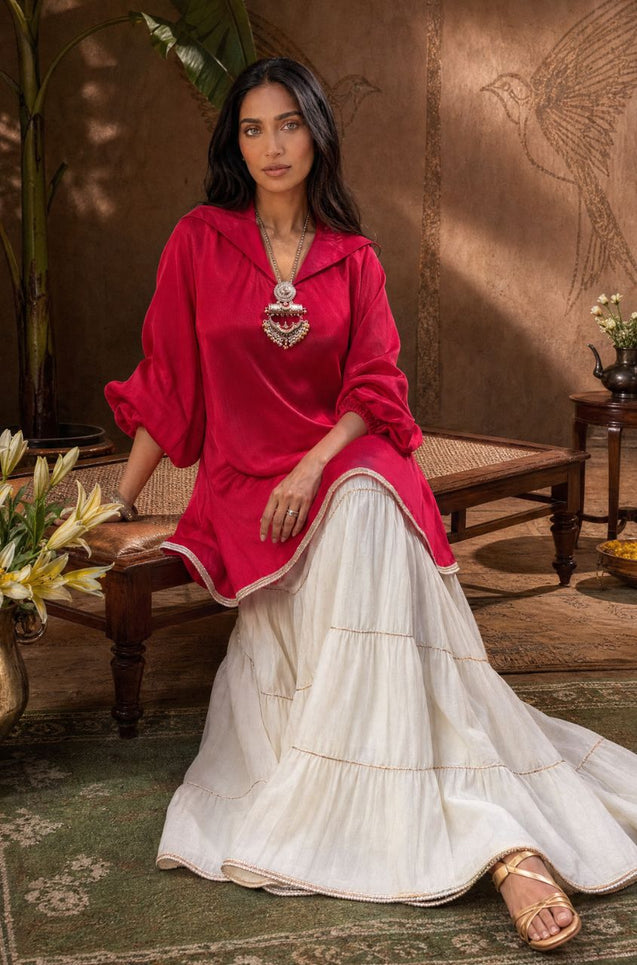 Mizaaj- Hot Pink Tunic Sharara Set