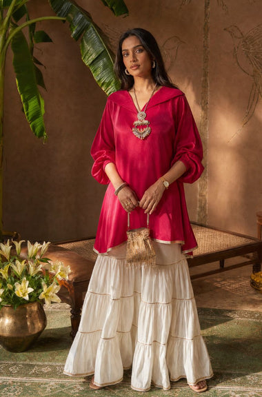 Mizaaj- Hot Pink Tunic Sharara Set