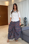 Rozana - Blue Printed Drape Skirt