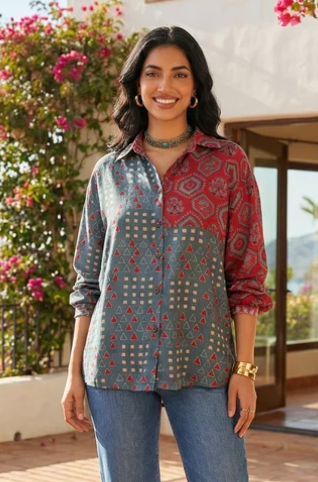 AURA-Blue and Red  Printed Shirt