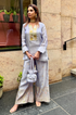 Mizaaj- Lilac Stripes Cord set with Potli