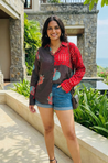 AURA-Brown and Red Lotus Printed Oversized Shirt