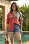 AURA-Red and Blue Lotus Printed Shirt