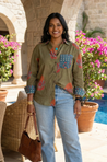 AURA-Olive Green Pocket Printed Shirt