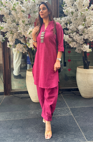 Rozana-Beetroot  Double Pocket Two Piece Set