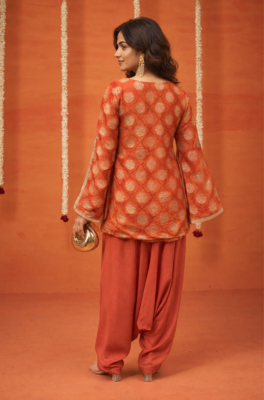 Festive  Rust  Orange Jumpsuit With Cape jacket