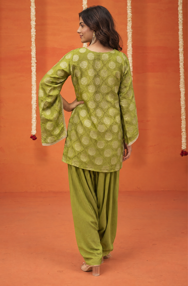 Festive  Lime Green  Jumpsuit With Cape jacket