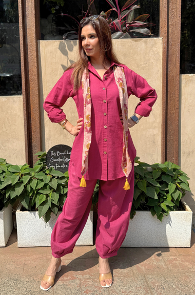 Rozana -Beetroot Pathani  Shirt Set With Stole