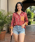 Jazba- Coral Red Leaf Pocket Printed  shirt