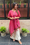 Festive- Pink Patola Asymmetrical Kaftan & Straight Pants Set with Shell Work
