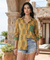 Jazba-  Ochre Yellow Leaf Pocket Printed  shirt