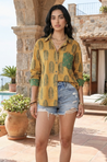 Jazba-  Ochre Yellow Leaf Pocket Printed  shirt