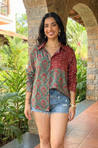 Jazba-Teal  Lotus  Dual Printed  Shirt
