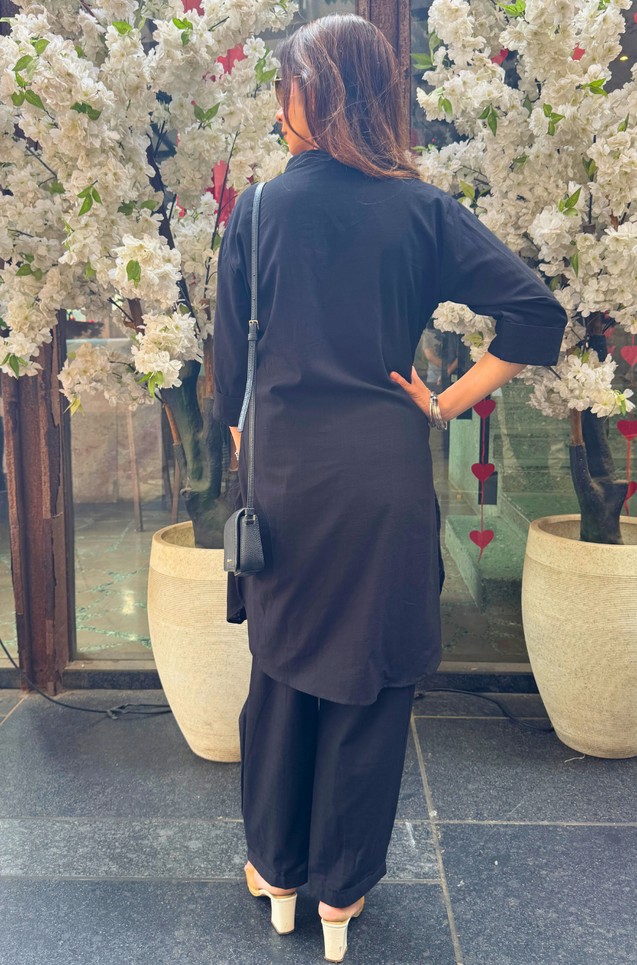 Rozana-Black Double Pocket  Two Piece Set