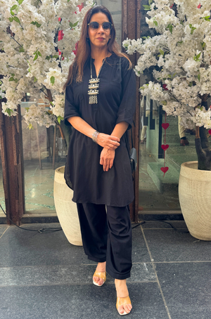 Rozana-Black Double Pocket  Two Piece Set