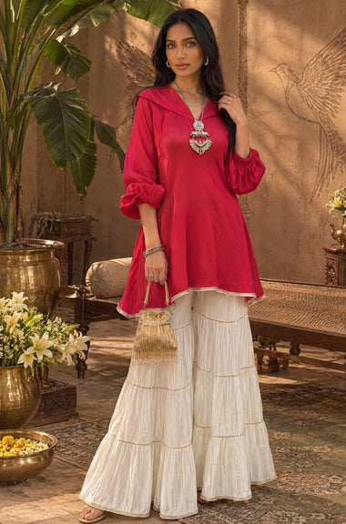 Mizaaj- Hot Pink Tunic Sharara Set