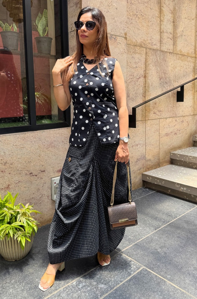Rozana Polka Drape Skirt Set