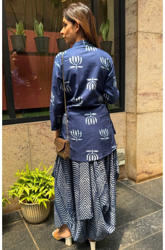 Rozana -Indigo Lotus Drape Skirt Set